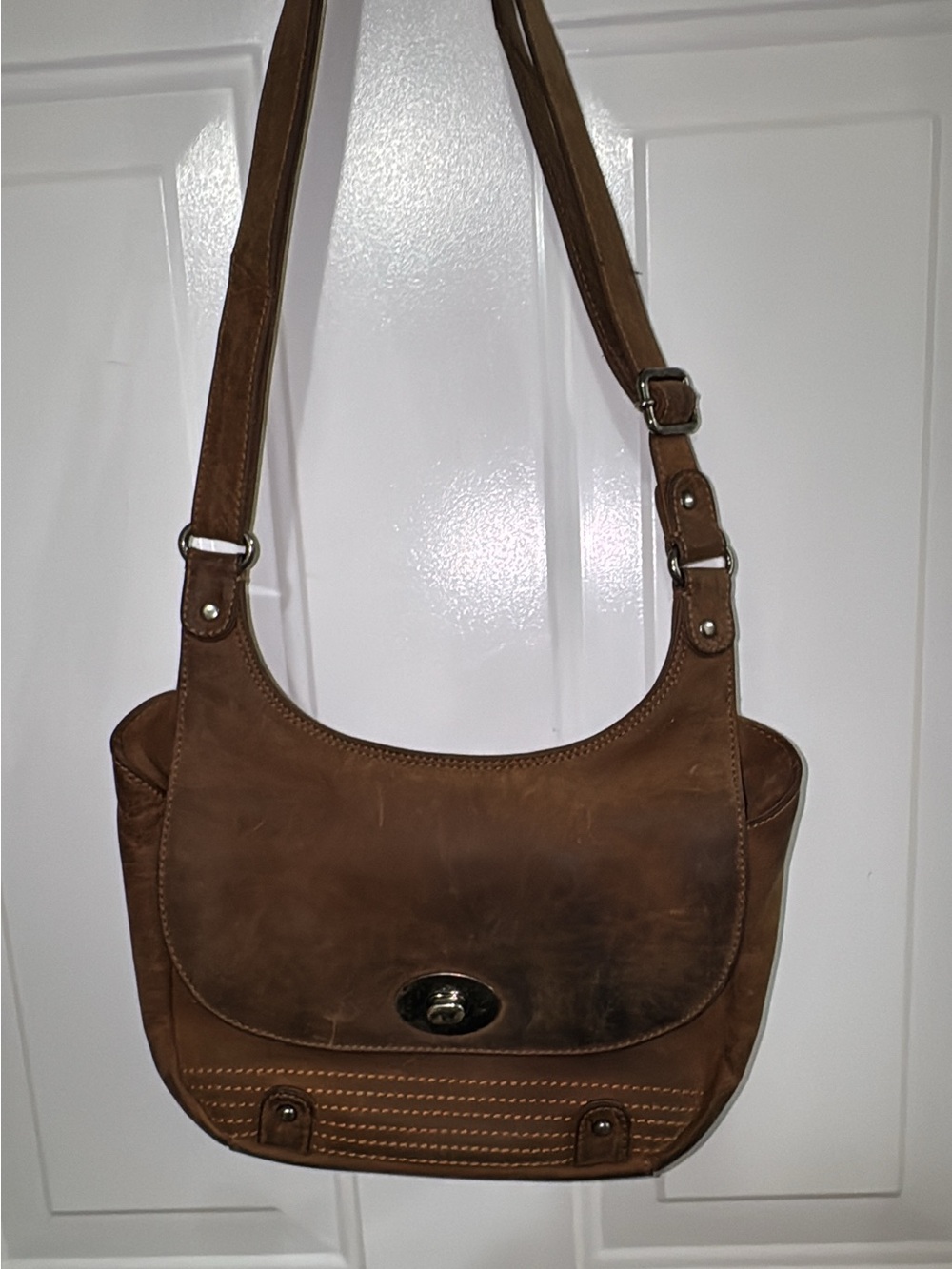 Adrian Klis Brown Leather saddle style Bag. Made in Canada. Beautiful patina